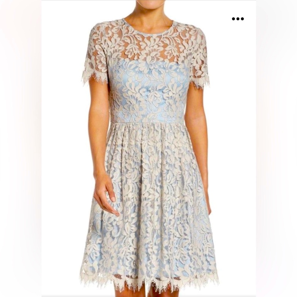 Eliza J Fit and Flare Lace over Blue Satin NWT